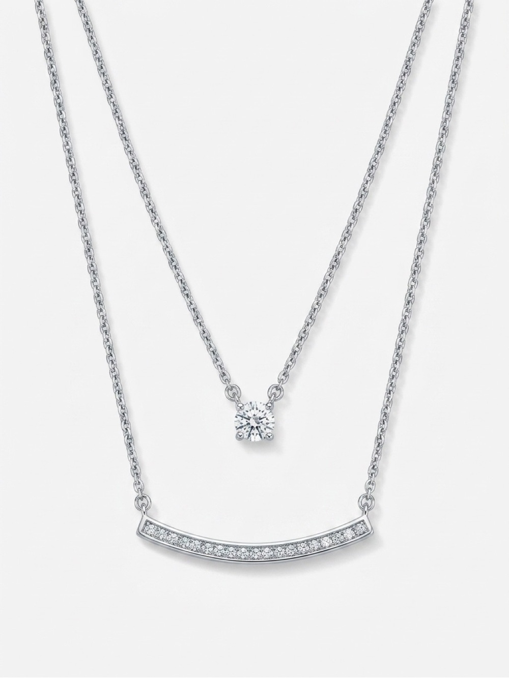 Jones New York Silver-Tone Double Layer Crystal Necklace